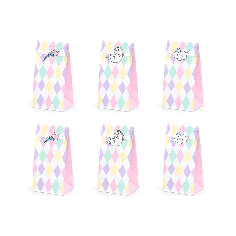 TOREBKI PAPIEROWE NA SŁODYCZE "JEDNOROŻEC" 8cm/18cm/6cm 1opak./6szt.