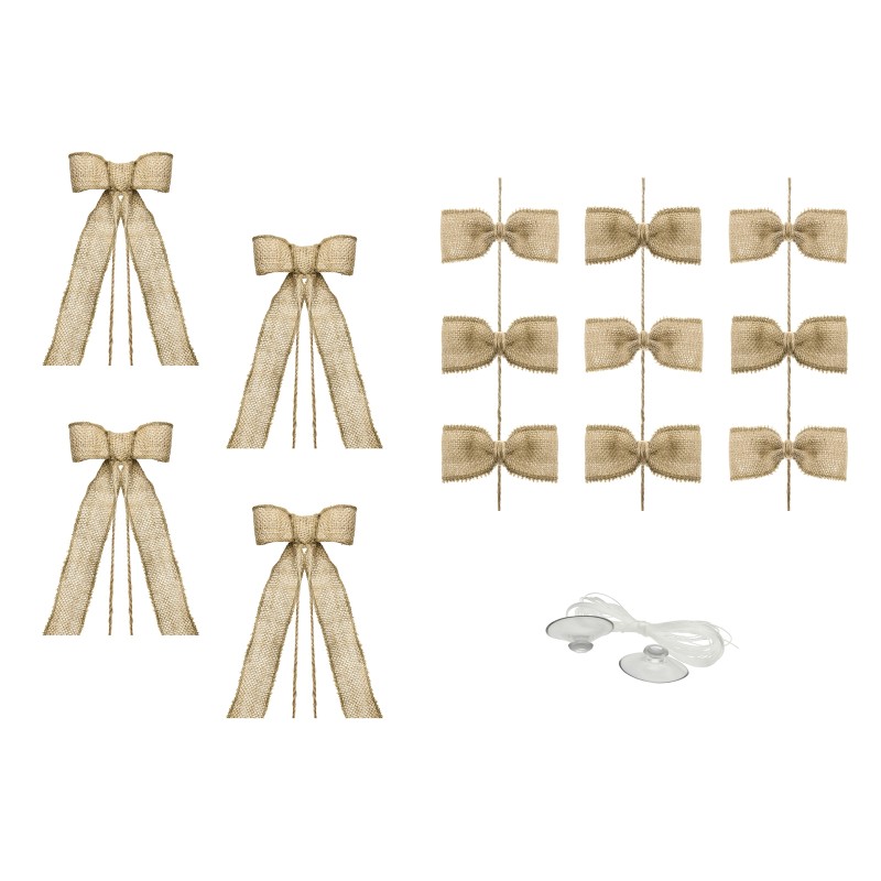 ZESTAW DEKORACJI SAMOCHODOWYCH - KOKARDKI JUTOWE