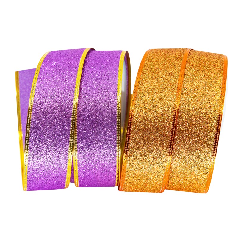 WSTĄŻKA Z DRUCIKIEM BROKATOWA 4cm/10m, 5cm/5m