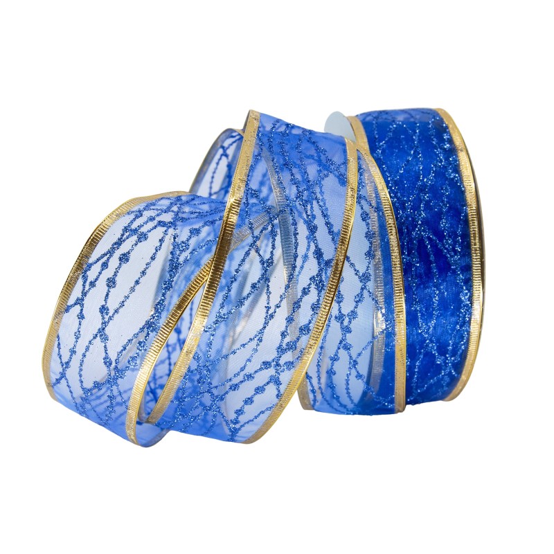 WSTĄŻKA MATERIAŁOWA Z DRUCIKIEM Z BROKATEM "GAŁĘZIE" 4cm/10m