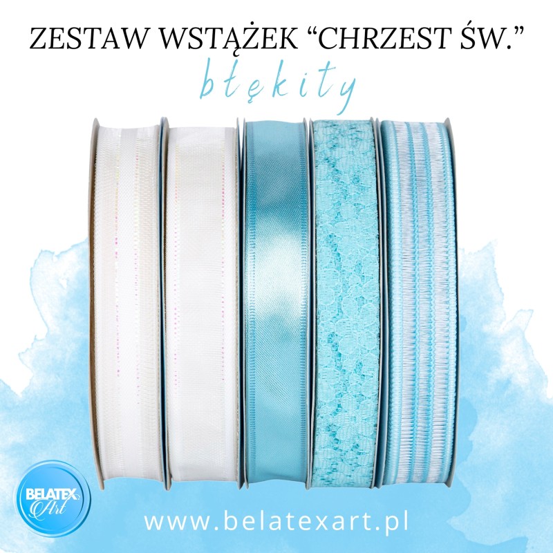 ZESTAW WSTĄŻEK "CHRZEST ŚW. BŁĘKITY" 2cm/10m - 5 SZTUK